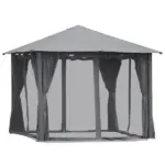 10'x10' Covered Gazebo, Outdoor Patio Gazebo with Mesh Sidewalls and Privacy Curtains, Canopy Pergolas in Black - Image 11