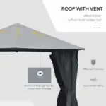 10'x10' Covered Gazebo, Outdoor Patio Gazebo with Mesh Sidewalls and Privacy Curtains, Canopy Pergolas in Black - Image 4