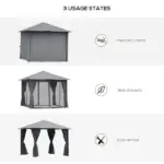10'x10' Covered Gazebo, Outdoor Patio Gazebo with Mesh Sidewalls and Privacy Curtains, Canopy Pergolas in Black - Image 6