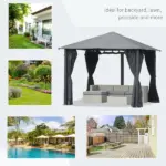 10'x10' Covered Gazebo, Outdoor Patio Gazebo with Mesh Sidewalls and Privacy Curtains, Canopy Pergolas in Black - Image 7