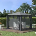 10'x10' Covered Gazebo, Outdoor Patio Gazebo with Mesh Sidewalls and Privacy Curtains, Canopy Pergolas in Black - Image 10