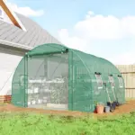 Outsunny 10'x11'x6' Walk-in Tunnel Greenhouse with Shelves, Mesh Door and Windows, Hoop House Greenhouse with PE Cover, Green - Image 2