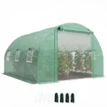 Outsunny 10'x11'x6' Walk-in Tunnel Greenhouse with Shelves, Mesh Door and Windows, Hoop House Greenhouse with PE Cover, Green - Image 11