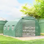 Outsunny 10'x11'x6' Walk-in Tunnel Greenhouse with Shelves, Mesh Door and Windows, Hoop House Greenhouse with PE Cover, Green - Image 10