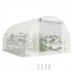 Outsunny 10'x11'x6' Walk-in Tunnel Greenhouse with Shelves, Mesh Door and Windows, Hoop House Greenhouse with PE Cover, White - Image 11