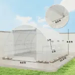 Outsunny 10'x11'x6' Walk-in Tunnel Greenhouse with Shelves, Mesh Door and Windows, Hoop House Greenhouse with PE Cover, White - Image 3
