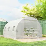 Outsunny 10'x11'x6' Walk-in Tunnel Greenhouse with Shelves, Mesh Door and Windows, Hoop House Greenhouse with PE Cover, White - Image 10