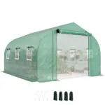 Outsunny 10 ft x 11 ft x 6 ft Walk-in Tunnel Greenhouse with Shelves, Mesh Door and Windows, Plant Hot House with PE Cover, Green - Image 11