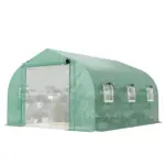 Outsunny 10 ft x 11 ft x 6 ft Walk-in Tunnel Greenhouse with Shelves, Mesh Door and Windows, Plant Hot House with PE Cover, Green