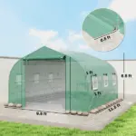 Outsunny 10 ft x 11 ft x 6 ft Walk-in Tunnel Greenhouse with Shelves, Mesh Door and Windows, Plant Hot House with PE Cover, Green - Image 3