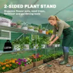 Outsunny 10 ft x 11 ft x 6 ft Walk-in Tunnel Greenhouse with Shelves, Mesh Door and Windows, Plant Hot House with PE Cover, Green - Image 4