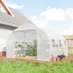 Outsunny 10 ft x 11 ft x 6 ft Walk-in Tunnel Greenhouse with Shelves, Mesh Door and Windows, Plant Hot House with PE Cover, White - Image 2