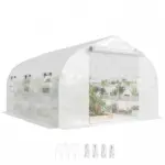 Outsunny 10 ft x 11 ft x 6 ft Walk-in Tunnel Greenhouse with Shelves, Mesh Door and Windows, Plant Hot House with PE Cover, White - Image 11