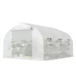Outsunny 10 ft x 11 ft x 6 ft Walk-in Tunnel Greenhouse with Shelves, Mesh Door and Windows, Plant Hot House with PE Cover, White