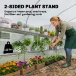 Outsunny 10 ft x 11 ft x 6 ft Walk-in Tunnel Greenhouse with Shelves, Mesh Door and Windows, Plant Hot House with PE Cover, White - Image 4