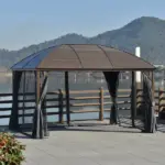 10x13 Gray Hardtop Gazebo with Steel Roof Curtains Netting Pavilion Ceiling Hook for Patio Garden - Image 2