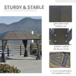 10x13 Gray Hardtop Gazebo with Steel Roof Curtains Netting Pavilion Ceiling Hook for Patio Garden - Image 5