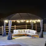 10x13 Gray Hardtop Gazebo with Steel Roof Curtains Netting Pavilion Ceiling Hook for Patio Garden - Image 10