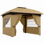 Outsunny 11 ft x 11 ft Outdoor Gazebo, Double Roof Patio Gazebo with Curtains, Church Windows, Galvanized Steel Frame, Beige - Image 11