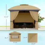 Outsunny 11 ft x 11 ft Outdoor Gazebo, Double Roof Patio Gazebo with Curtains, Church Windows, Galvanized Steel Frame, Beige - Image 3