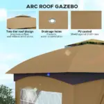 Outsunny 11 ft x 11 ft Outdoor Gazebo, Double Roof Patio Gazebo with Curtains, Church Windows, Galvanized Steel Frame, Beige - Image 4