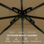 Outsunny 11 ft x 11 ft Outdoor Gazebo, Double Roof Patio Gazebo with Curtains, Church Windows, Galvanized Steel Frame, Beige - Image 6