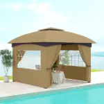 Outsunny 11 ft x 11 ft Outdoor Gazebo, Double Roof Patio Gazebo with Curtains, Church Windows, Galvanized Steel Frame, Beige - Image 10