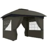 Outsunny 11 ft x 11 ft Outdoor Gazebo, Double Roof Patio Gazebo with Curtains, Church Windows, Galvanized Steel Frame, Dark Gray - Image 11