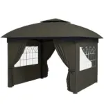 Outsunny 11 ft x 11 ft Outdoor Gazebo, Double Roof Patio Gazebo with Curtains, Church Windows, Galvanized Steel Frame, Dark Gray