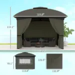 Outsunny 11 ft x 11 ft Outdoor Gazebo, Double Roof Patio Gazebo with Curtains, Church Windows, Galvanized Steel Frame, Dark Gray - Image 3
