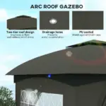 Outsunny 11 ft x 11 ft Outdoor Gazebo, Double Roof Patio Gazebo with Curtains, Church Windows, Galvanized Steel Frame, Dark Gray - Image 4