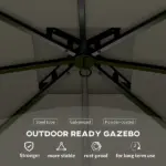 Outsunny 11 ft x 11 ft Outdoor Gazebo, Double Roof Patio Gazebo with Curtains, Church Windows, Galvanized Steel Frame, Dark Gray - Image 6