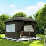 Outsunny 11 ft x 11 ft Outdoor Gazebo, Double Roof Patio Gazebo with Curtains, Church Windows, Galvanized Steel Frame, Dark Gray - Image 8