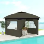 Outsunny 11 ft x 11 ft Outdoor Gazebo, Double Roof Patio Gazebo with Curtains, Church Windows, Galvanized Steel Frame, Dark Gray - Image 10