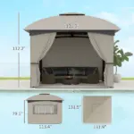 Outsunny 11 ft x 11 ft Outdoor Gazebo, Double Roof Patio Gazebo with Curtains, Church Windows, Galvanized Steel Frame, Light Gray - Image 3