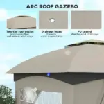 Outsunny 11 ft x 11 ft Outdoor Gazebo, Double Roof Patio Gazebo with Curtains, Church Windows, Galvanized Steel Frame, Light Gray - Image 4