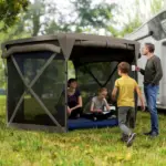 11 x 11ft Pop Up Gazebo Screen Tent with Removable Roof Cover, Roll-up Wind Panels for Camping, Backyard, Brown - Image 2