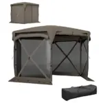 11 x 11ft Pop Up Gazebo Screen Tent with Removable Roof Cover, Roll-up Wind Panels for Camping, Backyard, Brown - Image 11