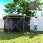 11 x 11ft Pop Up Gazebo Screen Tent with Removable Roof Cover, Roll-up Wind Panels for Camping, Backyard, Brown - Image 3