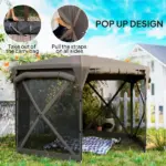 11 x 11ft Pop Up Gazebo Screen Tent with Removable Roof Cover, Roll-up Wind Panels for Camping, Backyard, Brown - Image 4