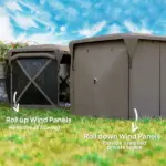 11 x 11ft Pop Up Gazebo Screen Tent with Removable Roof Cover, Roll-up Wind Panels for Camping, Backyard, Brown - Image 6