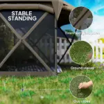 11 x 11ft Pop Up Gazebo Screen Tent with Removable Roof Cover, Roll-up Wind Panels for Camping, Backyard, Brown - Image 7