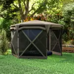 11 x 11ft Pop Up Gazebo Screen Tent with Removable Roof Cover, Roll-up Wind Panels for Camping, Backyard, Brown - Image 8