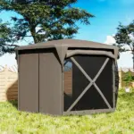 11 x 11ft Pop Up Gazebo Screen Tent with Removable Roof Cover, Roll-up Wind Panels for Camping, Backyard, Brown - Image 9
