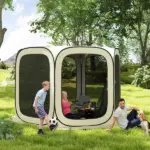 Outsunny 11 x 11ft Pop Up Screen Tent, UPF50+ Portable Camping Gazebo Screen House with Carry Bag, Beige - Image 2