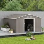 Outsunny 11' x 12.6' Metal Storage Shed, Tin Garden Shed with Double Sliding Doors, 4 Air Vents for Backyard, Patio and Lawn, Light Gray - Image 11