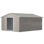 Outsunny 11' x 12.6' Metal Storage Shed, Tin Garden Shed with Double Sliding Doors, 4 Air Vents for Backyard, Patio and Lawn, Light Gray