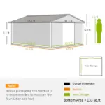 Outsunny 11' x 12.6' Metal Storage Shed, Tin Garden Shed with Double Sliding Doors, 4 Air Vents for Backyard, Patio and Lawn, Light Gray - Image 3