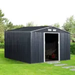Outsunny 11 ft x 9 ft Metal Storage Shed, Garden Tool House with Double Sliding Doors, 4 Air Vents for Backyard, Patio and Lawn, Dark Gray - Image 2