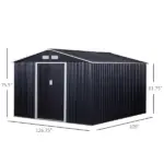 Outsunny 11 ft x 9 ft Metal Storage Shed, Garden Tool House with Double Sliding Doors, 4 Air Vents for Backyard, Patio and Lawn, Dark Gray - Image 3